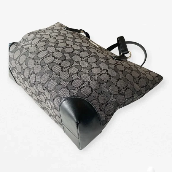 Coach Black Signature Jacquard Tote Shoulder Bag with Leather Trim + zip wallet - Picture 7 of 16